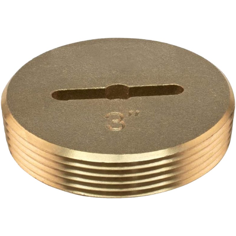 Eastman 3 Inch Slotted Brass Cleanout Plug, Machine-Threaded with 1/4 in Screw-On Tap, Drain Access Fitting, 42002 - Image 1